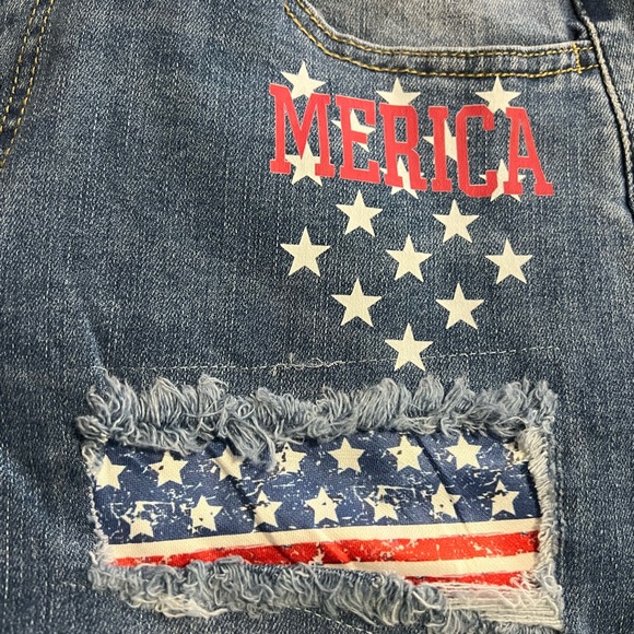 TRES CHIC patriotic distressed denim blend biker shorts S M L - Picture 9 of 11